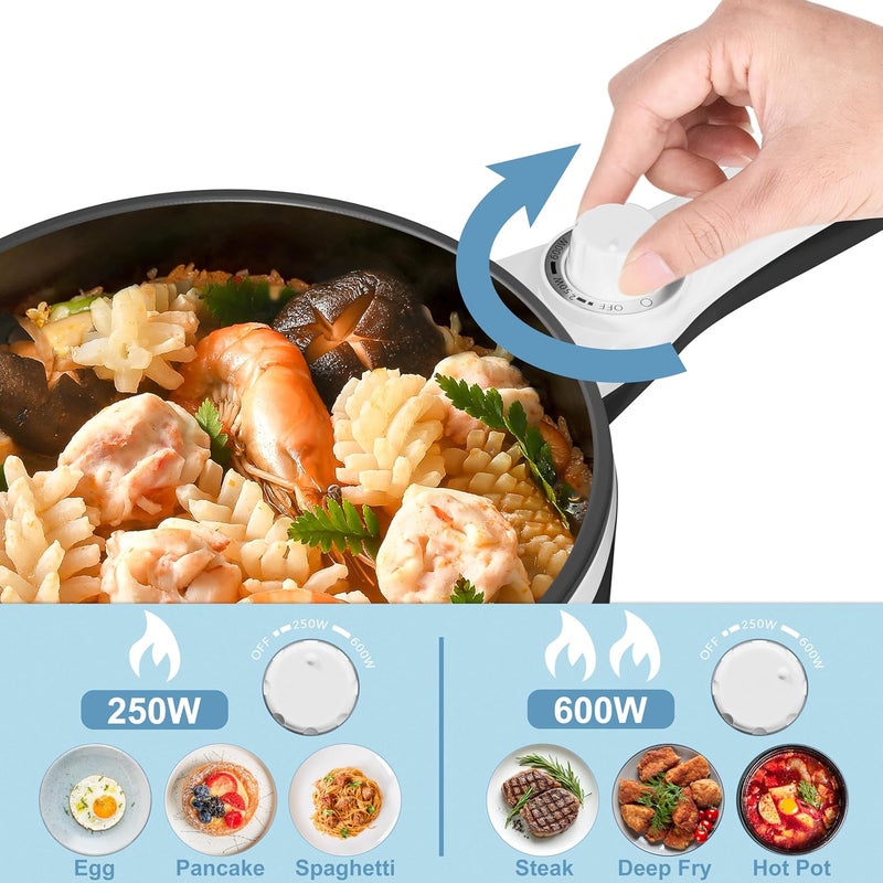 DEZIN Hot Pot Electric Upgraded, Non-Stick Sauté Pan, Rapid Noodles Electric Pot, 1.5L Mini Portable Hot Pot for Steak, Egg, Fried Rice, Ramen, Oatmeal, Soup with Power Adjustment - Image 3
